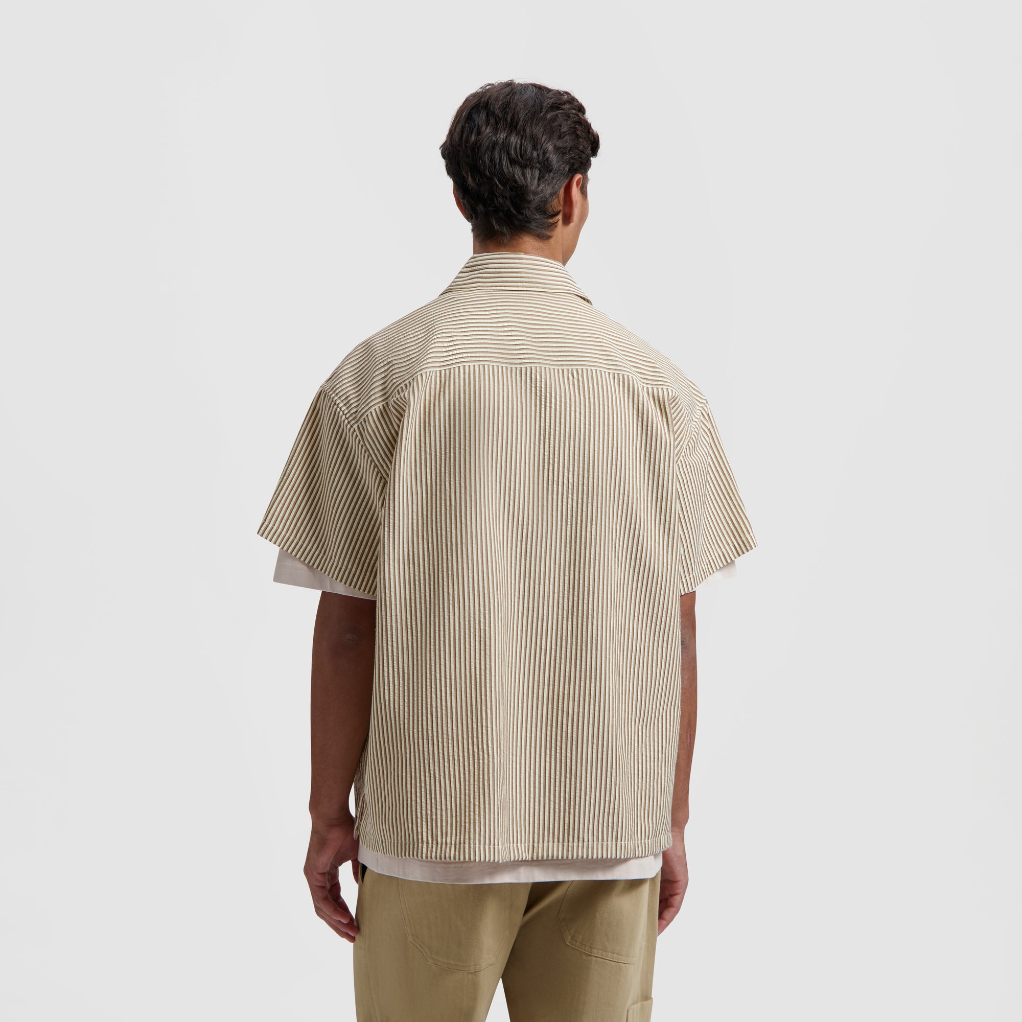 Boxy Seersucker Stripe SS Shirt - Cinnamon Brown