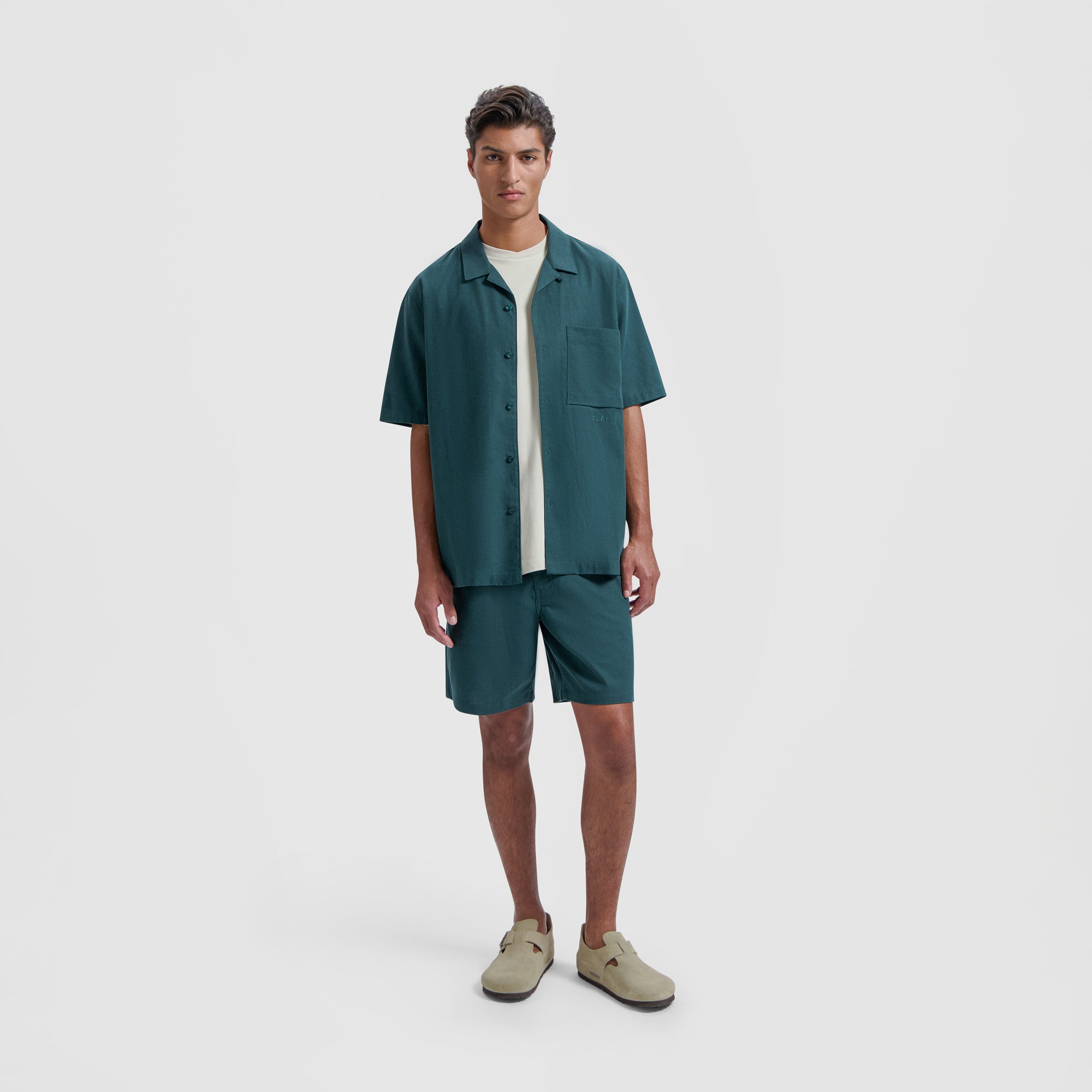 Linen Camp SS Shirt - Dark Green