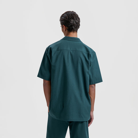 Linen Camp SS Shirt - Dark Green