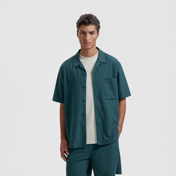 Linen Camp SS Shirt - Dark Green