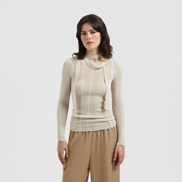 Adjustable Tie Knit Top - Cement