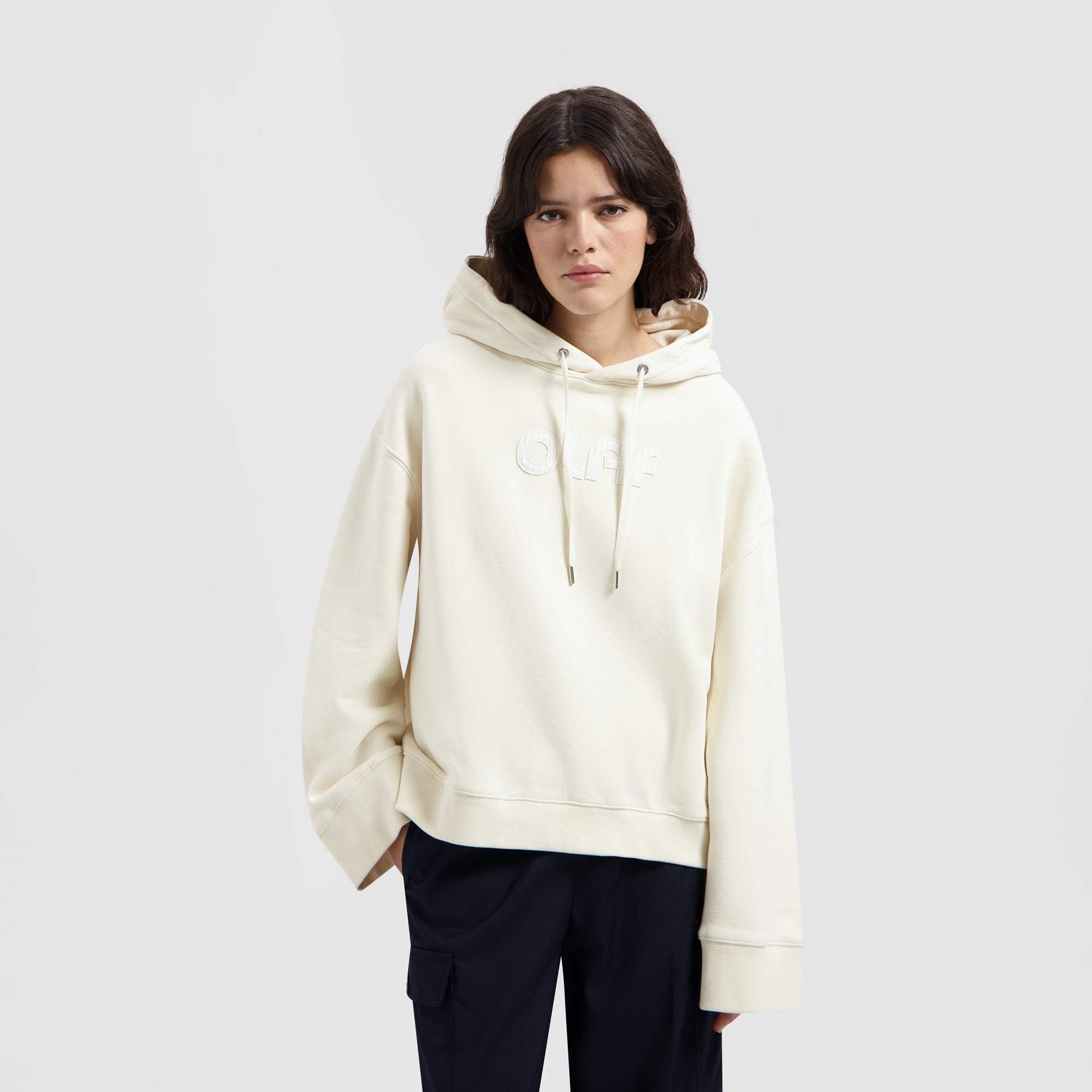 Retro Applique Logo Hoodie - Off White