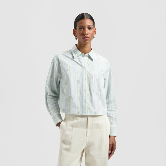 Embro Stripe Cropped Shirt - Green / Blue